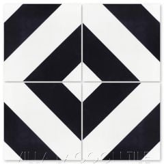 "Diagonal Four B Black & White" Striped Cement Tile, from Villa Lagoon Tile.