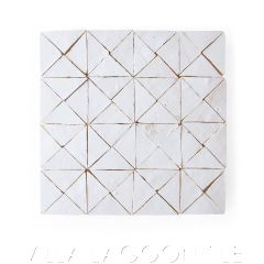Glazed Zellige "Diamondhead" triangles in "Snow White" on a 12" Mat, a Moroccan Mosaic Tile, from Villa Lagoon Tile.