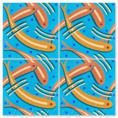 "Fish Pond in Azure" Whimsical Art Deco  Wildlife Cement Tile by Cressida Bell, from Villa Lagoon Tile.