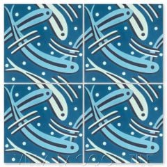 "Fish Pond in Channel Blue" Whimsical Art Deco  Wildlife Cement Tile by Cressida Bell, from Villa Lagoon Tile.