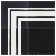 "Francis Stripe Border Black & White Evening" Geometric Cement Tile, from Villa Lagoon Tile.