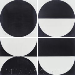 "Full Moon Rising Black and White" Geometric Cement Tile, by Villa Lagoon Tile.
