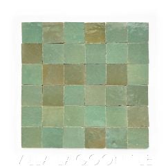 "Garden Grove" Small Square Glazed Zellige on a 12" Mat, a Moroccan Mosaic Tile, from Villa Lagoon Tile.