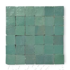 "Garden Grove" Small Square Glazed Zellige on a 12" Mat, a Moroccan Mosaic Tile, from Villa Lagoon Tile.