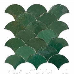 Glazed Zellige Mosaic Mat Fishscale in Emerald Green, from Villa Lagoon Tile.