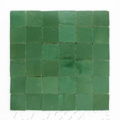 "Evergreen" Small Square Glazed Zellige on a 12" Mat, a Moroccan Mosaic Tile, from Villa Lagoon Tile.