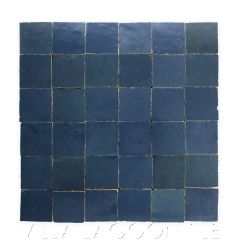 "Mariana Blue" Small Square Glazed Zellige on a 12" Mat, a Moroccan Mosaic Tile, from Villa Lagoon Tile.