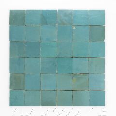 "Waterfall" Small Square Glazed Zellige on a 12" Mat, a Moroccan Mosaic Tile, from Villa Lagoon Tile.