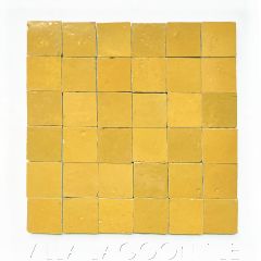 "Goldenrod" Small Square Glazed Zellige on a 12" Mat, a Moroccan Mosaic Tile, from Villa Lagoon Tile.