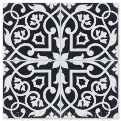 "Gypsy Black & White" Floral Cement Tile, from Villa Lagoon Tile.