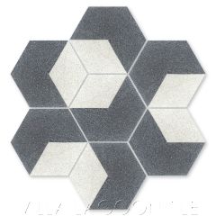 "Hex Caret Black and White Terrazzo" Geometric Hexagonal Cement Tile, from Villa Lagoon Tile.