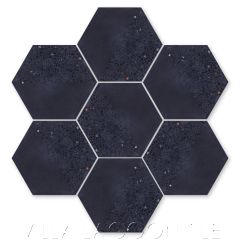 "Hex Fifty-Fifty Black and Terrazzo" Geometric Hexagonal Cement Tile, from Villa Lagoon Tile.