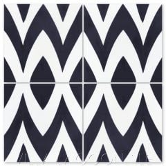 "Leaf Zag Black and White Evening" Modern Whimsical Cement Tile by Jeff Shelton, from Villa Lagoon Tile.