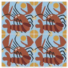 "Lobster on Celeste" Whimsical Wildlife Cement Tile by Jeff Shelton, from Villa Lagoon Tile.