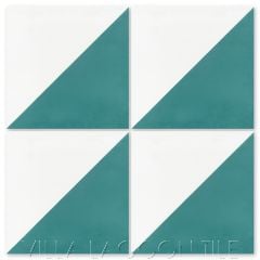 "Man Overboard Teal & White" Geometric Cement Tile, from Villa Lagoon Tile.