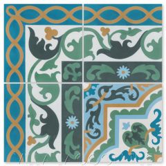 "Marinas Border" Cuban Cement Tile with matching "Habanero Jardin", from Villa Lagoon Tile.