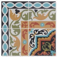 "Marinas Border" Cuban Cement Tile with matching  "Habanero Vivo", from Villa Lagoon Tile.