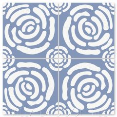 "Mattie's Rose Periwinkle & White" Whimsical Floral Cement Tile by Jeff Shelton, from Villa Lagoon Tile.