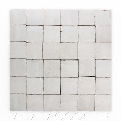 "Meringue" Small Square Glazed Zellige on a 12" Mat, a Moroccan Mosaic Tile, from Villa Lagoon Tile.
