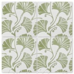 "Mossy Fan Vine" Modern Floral Cement Tile, by Villa Lagoon Tile.