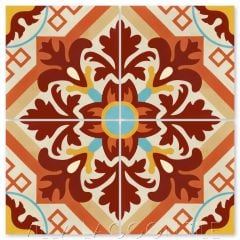 "Nuevo Castillo Fuego" Traditional Floral Cement Tile, from Villa Lagoon Tile.