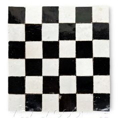 Black and White Zellige Mosaic Mat Checkerboard in Meringue and Obsidian, from Villa Lagoon Tile.