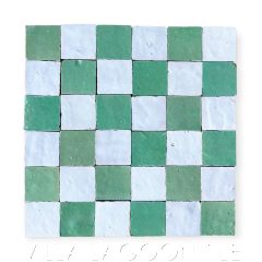 Green and White Zellige Mosaic Mat Checkerboard in Meringue and Paradise Green, from Villa Lagoon Tile.