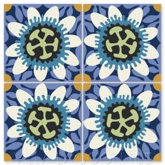 "Passion Flower in Sand Dollar and Azure" Whimsical Floral Cement Tile by Jeff Shelton, from Villa Lagoon Tile.