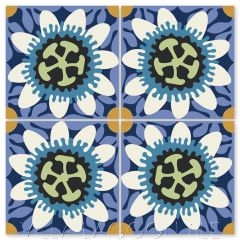 "Passion Flower in Sand Dollar and Azure" Whimsical Floral Cement Tile by Jeff Shelton, from Villa Lagoon Tile.