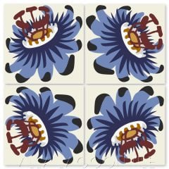 "Passion Flower Oblique in Periwinkle and Bold Brick" Whimsical Floral Cement Tile by Jeff Shelton, from Villa Lagoon Tile.