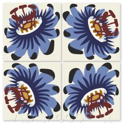 "Passion Flower Oblique in Periwinkle and Bold Brick" Whimsical Floral Cement Tile by Jeff Shelton, from Villa Lagoon Tile.