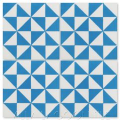 "Pinwheel B Blue" Geometric Cement Tile, from Villa Lagoon Tile.