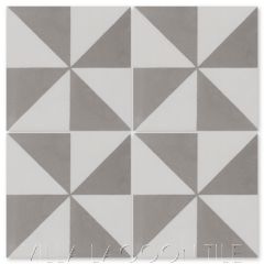 "Pinwheel Grande A Featherstone and White" Geometric Cement Tile, from Villa Lagoon Tile.