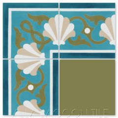 "Shell Scroll Border Azul" Coastal Cement Tile, by Villa Lagoon Tile.