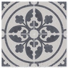"Silas Black and White Terrazzo" Traditional Floral Cement Tile, from Villa Lagoon Tile.