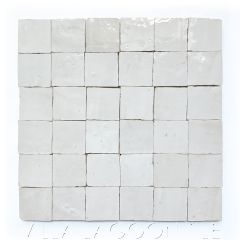 "Snow White" Small Square Glazed Zellige on a 12" Mat, a Moroccan Mosaic Tile, from Villa Lagoon Tile.