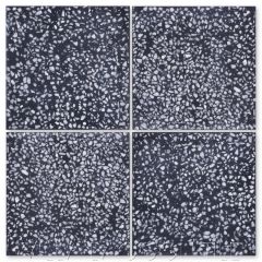 Solid Black Terrazzo Cement Tile with medium white marble chips, from Villa Lagoon Tile.
