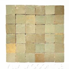 "Spanish Olive" Small Square Glazed Zellige on a 12" Mat, a Moroccan Mosaic Tile, from Villa Lagoon Tile.