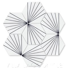 "Spark C Black and White Morning" Geometric Hex Cement Tile, from Villa Lagoon Tile.