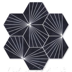 "Spark C Black and White Evening" Geometric Hex Cement Tile, from Villa Lagoon Tile.