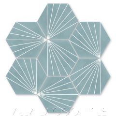 "Spark C Stone Blue" Geometric Hex Cement Tile, from Villa Lagoon Tile.