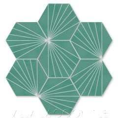 "Spark C Turquoise" Geometric Hex Cement Tile, from Villa Lagoon Tile.