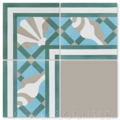 "Trellis Shell Border Aqua" Coastal Cement Tile, by Villa Lagoon Tile.