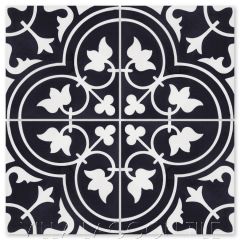 "Tulips B Black & White Evening" Traditional Floral cement tile, from Villa Lagoon Tile.
