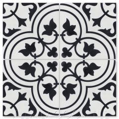 "Tulips B Black & White Morning" Traditional Floral cement tile, from Villa Lagoon Tile.