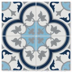 "Tulips B Ice" Traditional Floral cement tile, from Villa Lagoon Tile.