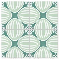 "Watermelon in Patina" Whimsical Floral Cement Tile by Jeff Shelton, from Villa Lagoon Tile.