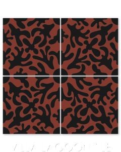 "Annie's Flower Bold Brick and Black" Whimsical Floral Cement Tile by Jeff Shelton, from Villa Lagoon Tile.