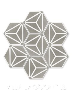 "Atlas A Heron Gray and White" Geometric Hex Cement Tile, from Villa Lagoon Tile.