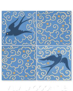 "Bell's Blue Sky" Whimsical Art Deco Wildlife Cement Tile by Cressida Bell, from Villa Lagoon Tile.